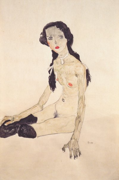 Sitzendes Mädchen mit Pferdeschwanz von Egon Schiele